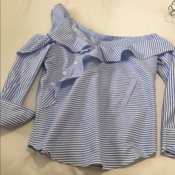 Tops - Off the shoulder blue striped blouse